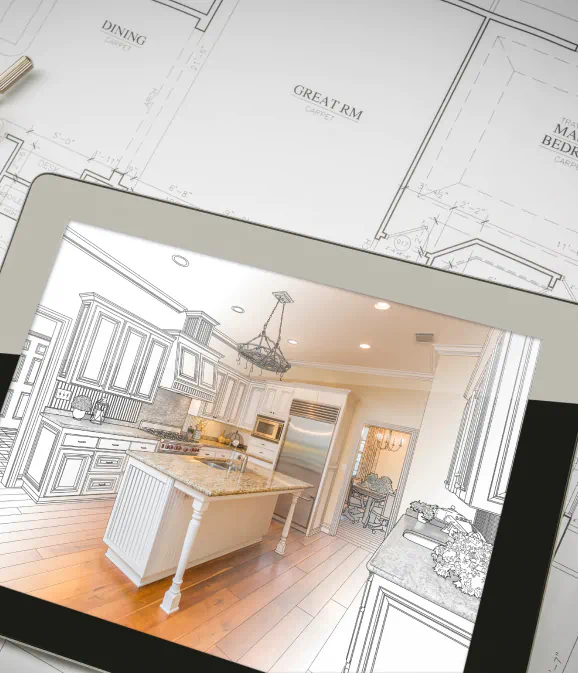 kitchen renovation illustration on the tablet